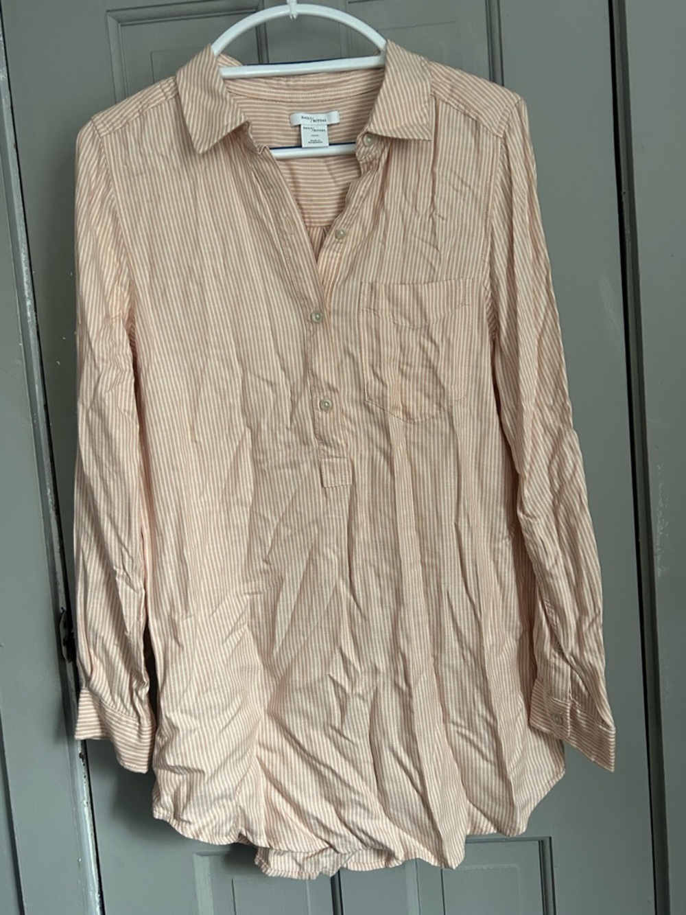 Daily Ritual Peach Striped Popover Tunic Blouse / Beach Coverup Small